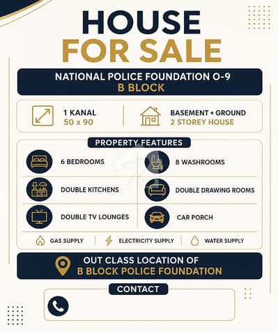 1 Kanal 2 Storey (Basement + Ground) For Sale in B Block Police Foundation O-9 Islamabad