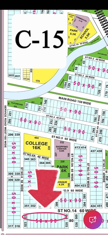 PLOT FOR SALE IN C-15 SIZE 50*90 IN ST 14 WIDE 60 FEET DEVELOP PLOT