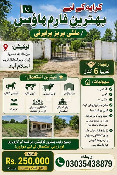 Farm house available for rent in Shah Allah ditta Islamabad
