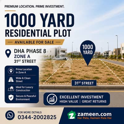 Prime 1000 Yard Plot for Sale | Phase 8, Zone A | Premium Location