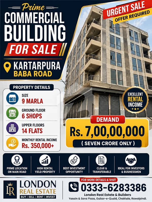 کرتار پورہ راولپنڈی میں 9 مرلہ Studio عمارت 7.0 کروڑ میں برائے فروخت۔ کرتار پورہ راولپنڈی میں 9 مرلہ Studio عمارت 7.0 کروڑ میں برائے فروخت۔