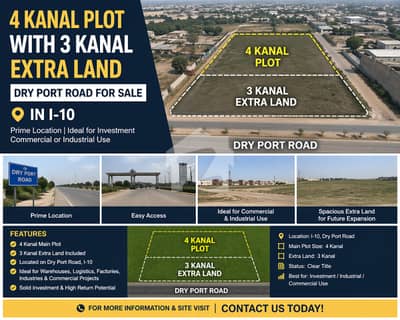 4 Kanal Plot with 3 Kanal Extra Land Dry Port Road For Sale In I-10
