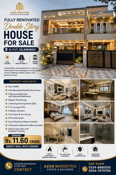 Fully Renovated Double Story 40x80 House for Sale G-11/1, Islamabad