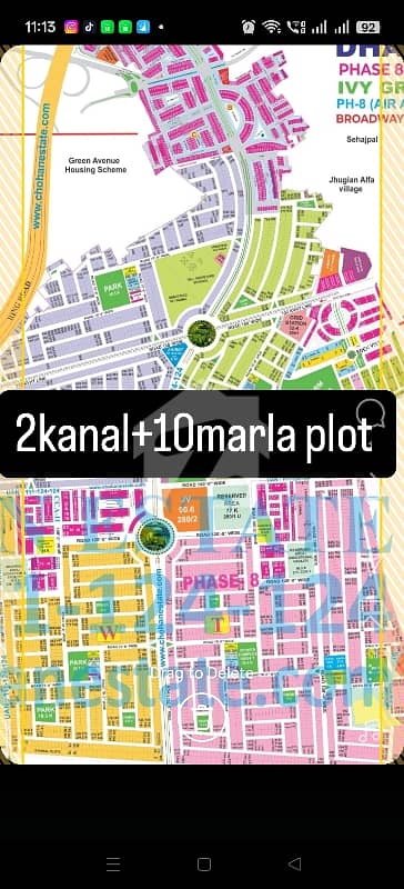 2kanal+10marla plot phase 8 Facing park corner for sale in DHA Lahore.