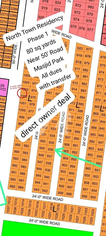 80 Sq. Yard Plot for Sale in North Town Residency Phase 1 Gold Block | Near Park & Masjid | Direct Owner Deal
