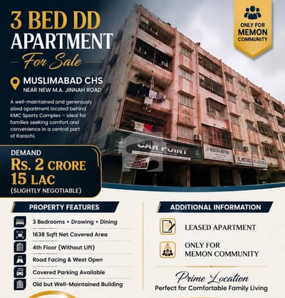مسلم آباد سوسائٹی کراچی میں 3 کمروں کا 7 مرلہ فلیٹ 2.15 کروڑ میں برائے فروخت۔ مسلم آباد سوسائٹی کراچی میں 3 کمروں کا 7 مرلہ فلیٹ 2.15 کروڑ میں برائے فروخت۔