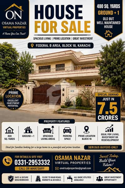 400 SQ. YARDS GROUND + 1 HOUSE FOR SALE