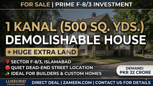 Ideal Demolishable House on Dead-End Street | F-8/3 Islamabad | Demand 22 Crore