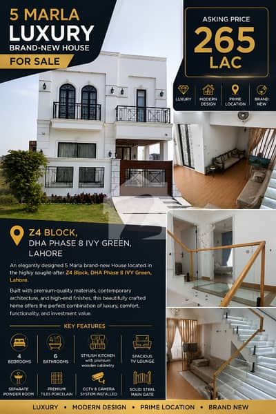 5 Marla Luxury Brand-New House for Sale Z4 Block, DHA Phase 8 IVY Green, Lahore