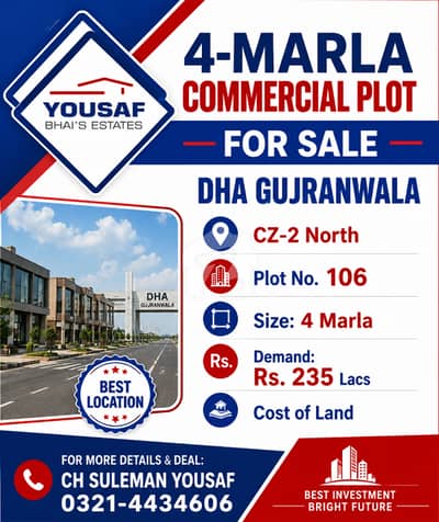 **4-Marla Commercial Plot For Sale DHA Gujranwala** **CZ-2 North** **4-Marla Commercial Plot For Sale DHA Gujranwala** **CZ-2 North**
