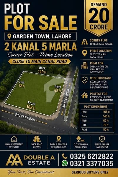 2 kanal 5 marla commercialplot for sale at Abu bakar block Garden town