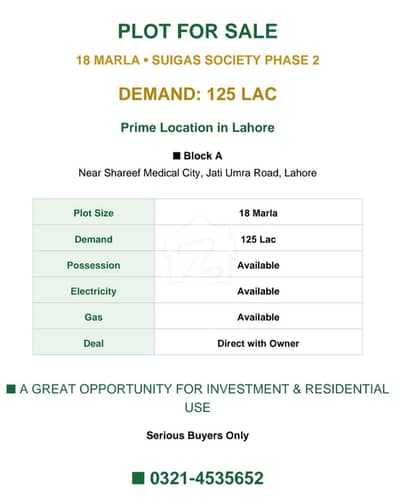 residential plot for sale 18 marla in A block