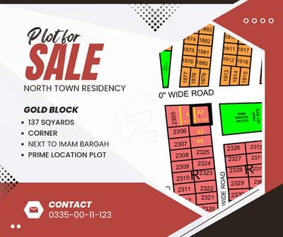 Corner Plot 137 Sqyards for Sale North Town Residency Phase 1 | Gold Block