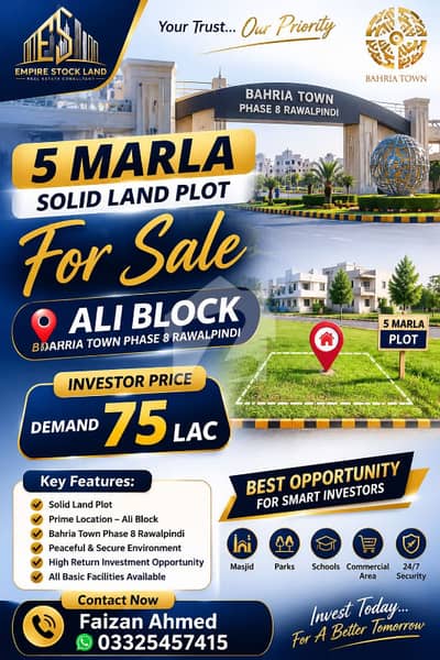 5 Marla Residential Plot for Sale Ali Block, Bahria Town Phase 8