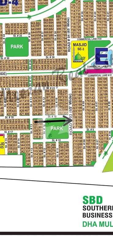 DHA Multan sector E 1 kanal 65ft road & Park facing residential plot near to park, Masjid and commercial.