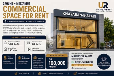 Ground + Mezzanine for Rent Khayaban-e-Saadi, DHA Phase 7, Karachi