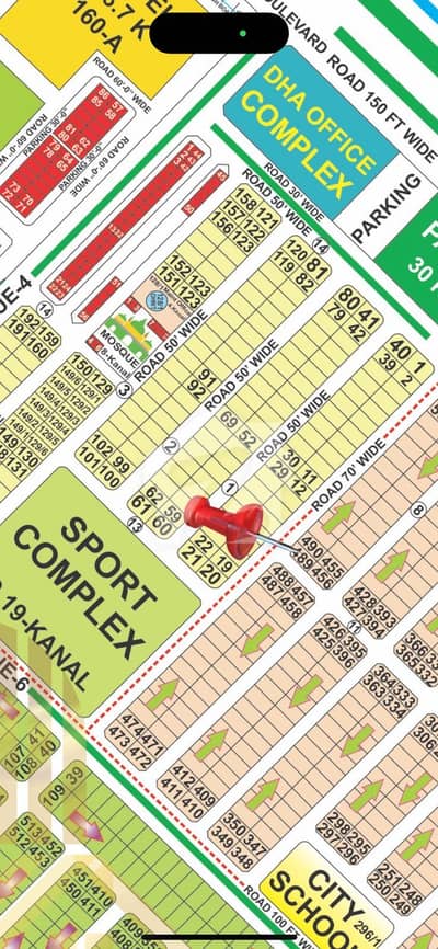 21 Marla Corner Plot for Sale in DHA Phase 6, B Block 70 Ft Road