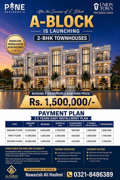 Premium Luxury 4 Marla 2 Bed Town House Available On 2.5 Year Easy Installment Plan in Union Town
