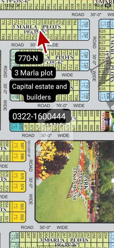 3 Marla Plot for Sale   Prime location near to main 50 ft road and park