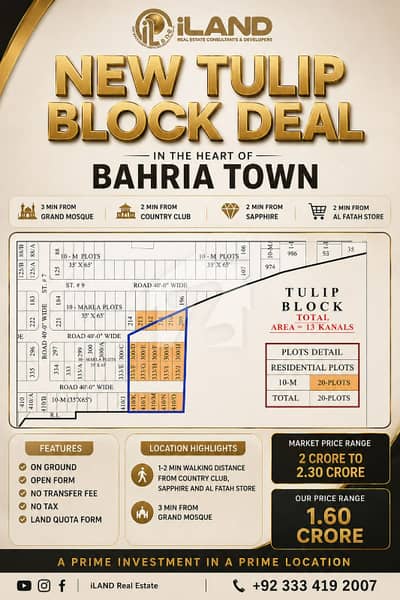 New Deal 10 Marla Possession Plot Open Form No Transfer Fees For Sale In Tulip Block Sector C Bahria Town Lahore