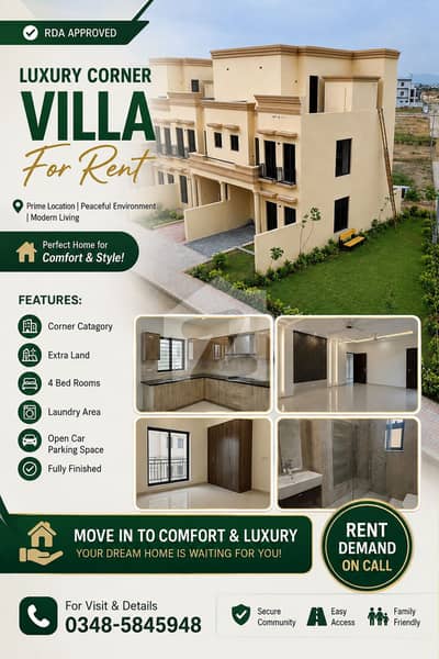 Luxury Corner Villa for Rent | 4 Bedrooms | Extra Land | Fully Finished | RDA Approved Luxury Corner Villa for Rent | 4 Bedrooms | Extra Land | Fully Finished | RDA Approved