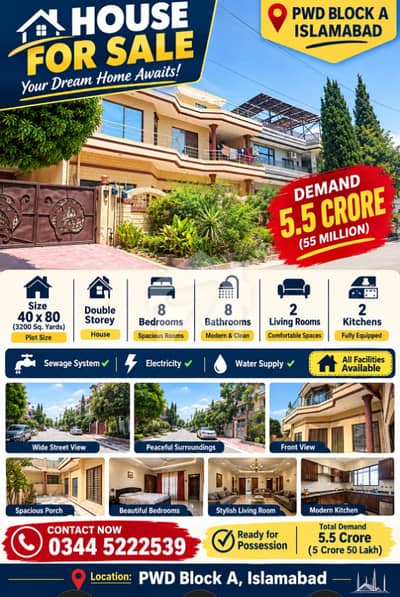 40x80 size house for sale in PwD Islamabad
