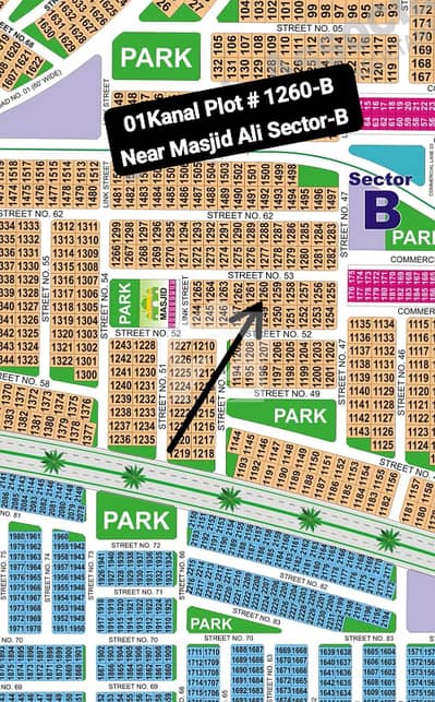 01Kanal (North Open) Plot For Sale Adjacent Masjid Ali Sector-B