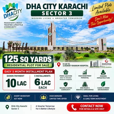125 Sq. Yards Plot For Sale In DHA City Sector 3 Easy 5 Month Installments
