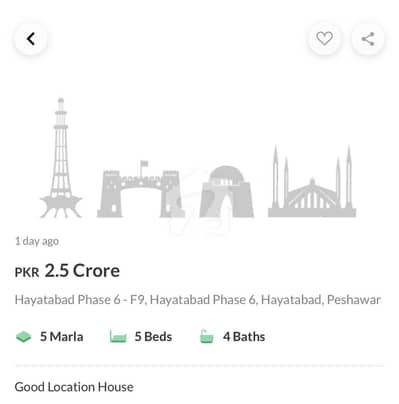حیات آباد فیز 6 - ایف9 حیات آباد فیز 6,حیات آباد,پشاور میں 5 کمروں کا 5 مرلہ مکان 2.5 کروڑ میں برائے فروخت۔ حیات آباد فیز 6 - ایف9 حیات آباد فیز 6,حیات آباد,پشاور میں 5 کمروں کا 5 مرلہ مکان 2.5 کروڑ میں برائے فروخت۔