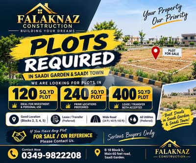 PLOTS REQUIRED SAADI GARDEN & SAADI TOWN PLOTS REQUIRED SAADI GARDEN & SAADI TOWN