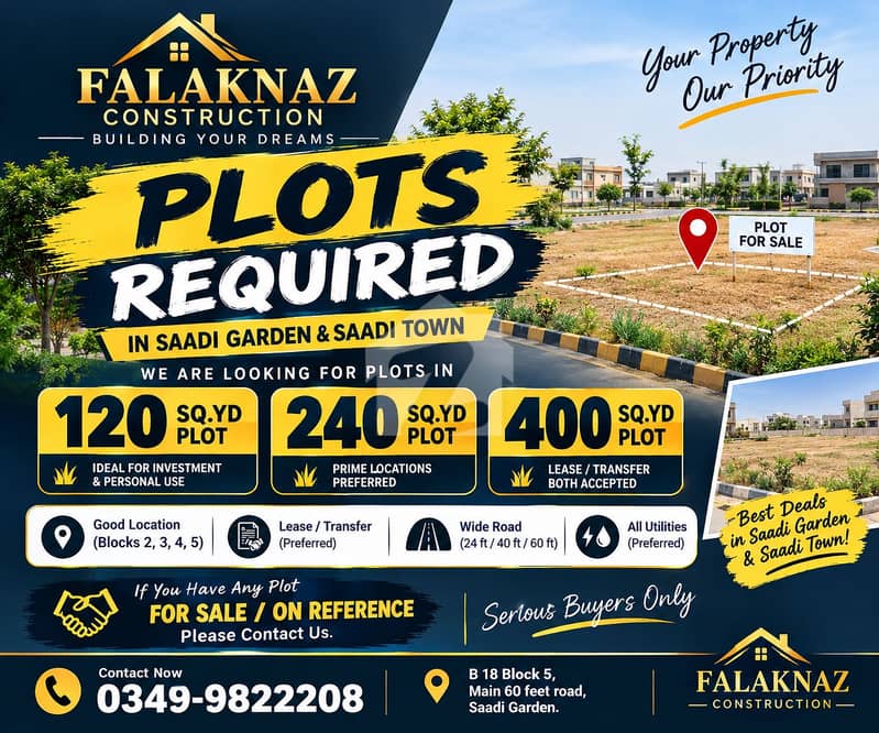 PLOTS REQUIRED SAADI GARDEN & SAADI TOWN PLOTS REQUIRED SAADI GARDEN & SAADI TOWN