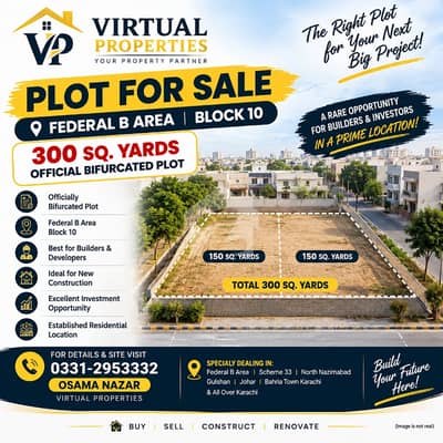 300 sq yards official bifurcated plot available for sale at federal b area block 10