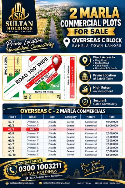 2 Marla Commercial Plot for Sale  Overseas C Block, Bahria Town Lahore  Open Form