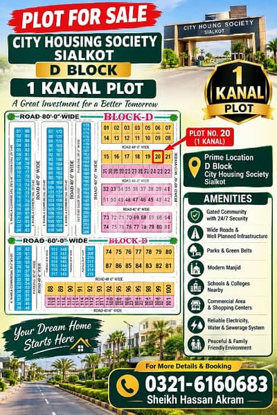 1 KANAL PLOT AVAILABLE FOR SALE IN CITY HOUSING SOCIETY. 1 KANAL PLOT AVAILABLE FOR SALE IN CITY HOUSING SOCIETY.