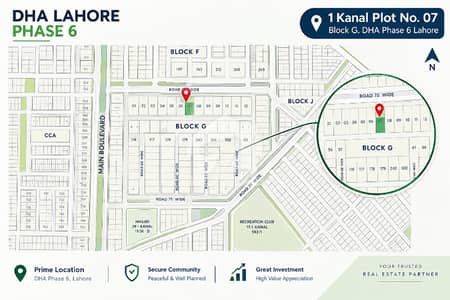 Prime 1 Kanal Residential Plot No. 07 for Sale in Block G, DHA Phase 6 Lahore Prime 1 Kanal Residential Plot No. 07 for Sale in Block G, DHA Phase 6 Lahore