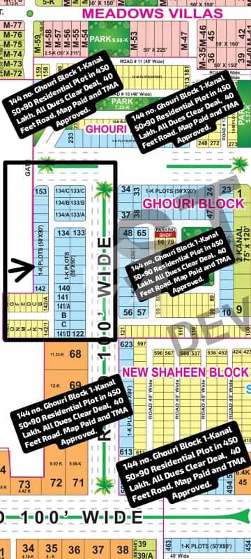 144 no. Ghouri Block 1-Kanal 50 by 90 Residential Plot in 450 Lakh. All Dues Clear Deal, 40 Feet Road. Best Location For Constructing Your Dream House in Bahria Town Lahore.