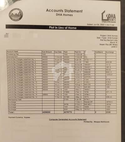Liew of Home plot For Sale in DHA valley sector Lilly