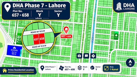 Premium 2 Kanal Pair Residential Plot No. 657 + 658 For Sale In Block Y, DHA Phase 7 Lahore