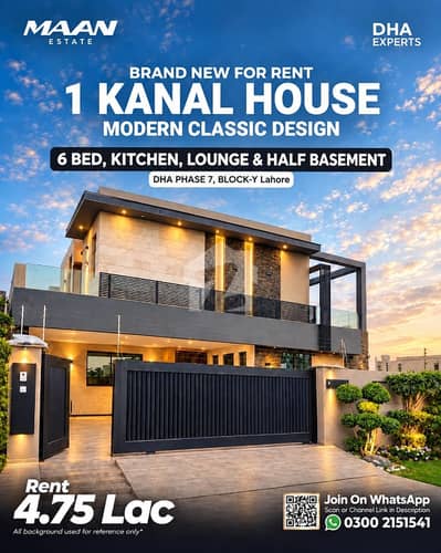 1 Kanal Brand New Modern House With Half Basement For Rent