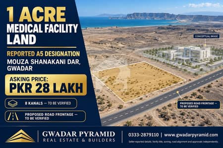 Reported 1 Acre A5 Medical Facility Land for Sale in Mouza Shanakani Dar, Gwadar