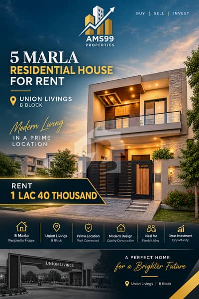 5 Marla Residential House for rent in Union Livings B Block Prime Location