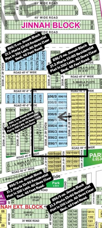 896/5 No. Jinnah Block 21.2-Marla (53 By 90) Residential Plot In 350 Lakh. All Dues Clear Deal, 40 Feet Road. Best Location For Constructing Your Dream House In Bahria Town Lahore 896/5 No. Jinnah Block 21.2-Marla (53 By 90) Residential Plot In 350 Lakh. All Dues Clear Deal, 40 Feet Road. Best Location For Constructing Your Dream House In Bahria Town Lahore