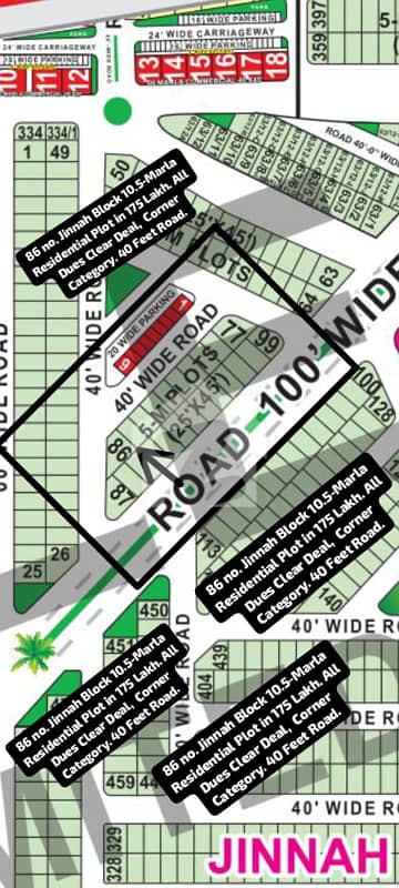 86 No. Jinnah Block 10-Marla Residential Plot In 175 Lakh. All Dues Clear Deal, Corner Category. Best Location For Constructing Your Dream House In Bahria Town Lahore