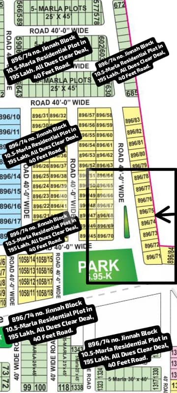 896/74 No. Jinnah Block 10.5-Marla Residential Plot In 195 Lakh All Dues Clear Deal, 40 Feet Road. Best Location For Constructing Your Dream House In Bahria Town Lahore