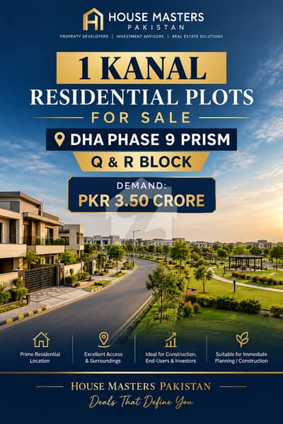 1 Kanal Residential Plot For Sale In DHA Phase 9 Prism Q and R Block