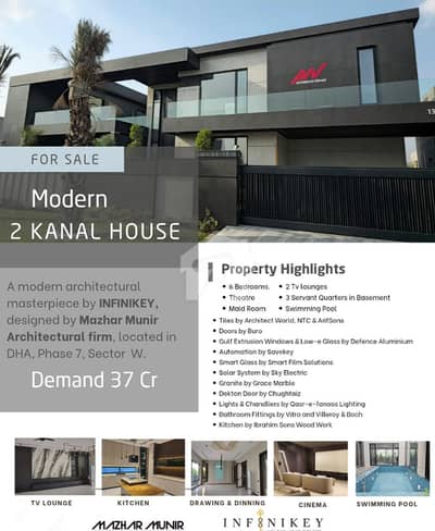2 KANAL ULTRA-LUXURY MODERN DESIGNER HOUSE FOR SALE IN DHA PHASE 7 SECTOR W | 6 BEDROOMS | FULL BASEMENT | SWIMMING POOL | PRIVATE THEATER | SOLAR SYSTEM