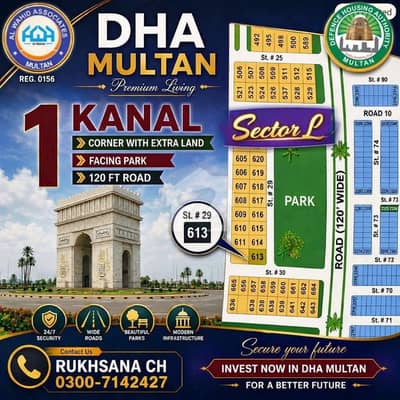 Corner With Extra Lame + Facing Park + 120 Feet Road Plot For Sale