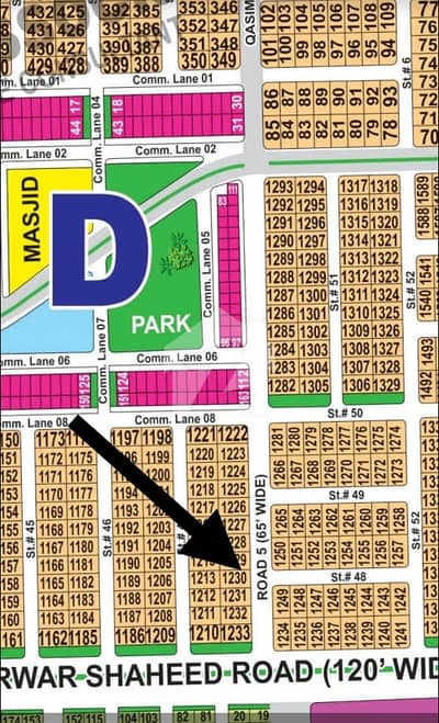 DHA Multan sector D 1 kanal 65ft facing residential plot near to park, Masjid and commercial.