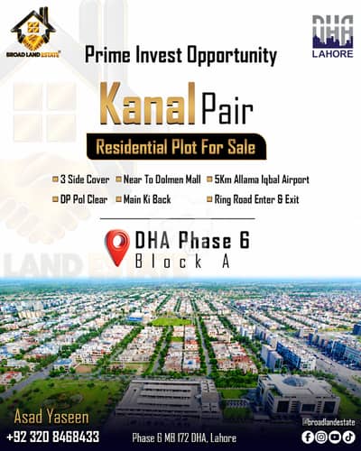Great Investment Opportunity 1 Kanal Pair Residential Plot For Sale in DHA Phase 6 Block A