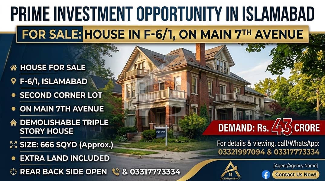 House For Sale F-6/1 On Main 7th Avenue House For Sale F-6/1 On Main 7th Avenue